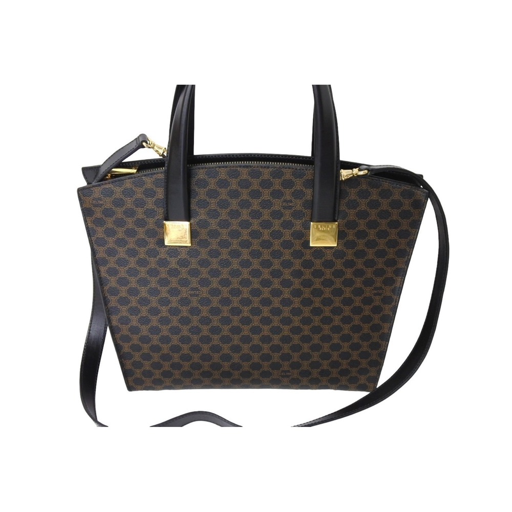 CELINE Macadam Handbag Shoulder Bag Black Brown Leather - Picture 2 of 9
